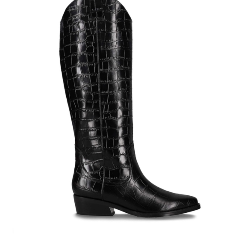 Marc Fisher Haze Croc Embossed Leather Boot BLACK WESTERN KNEE HIGH NIB PULL ON - Picture 5 of 5